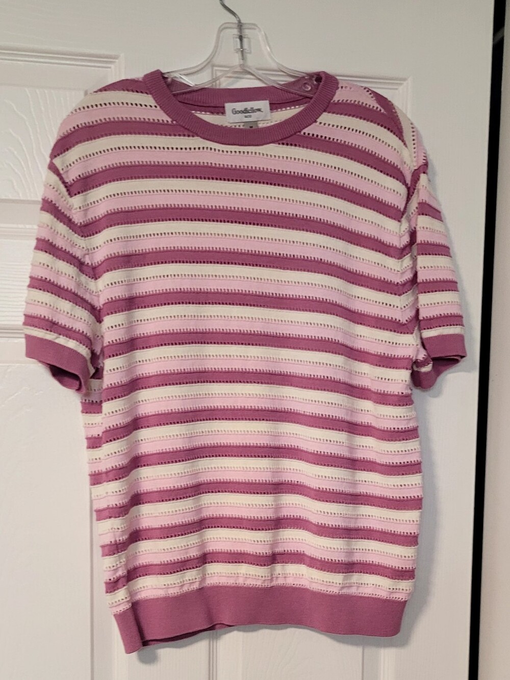 Goodfellow & Co Pink and Cream Striped Short-Sleeve Crew Sweater